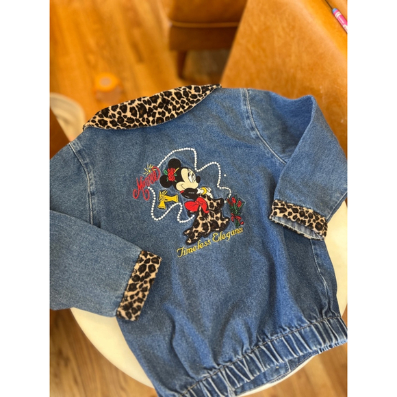 4T Vintage Disney Store Disney Minnie Mouse Denim Jacket Leopard Print Elegance - Picture 6 of 12